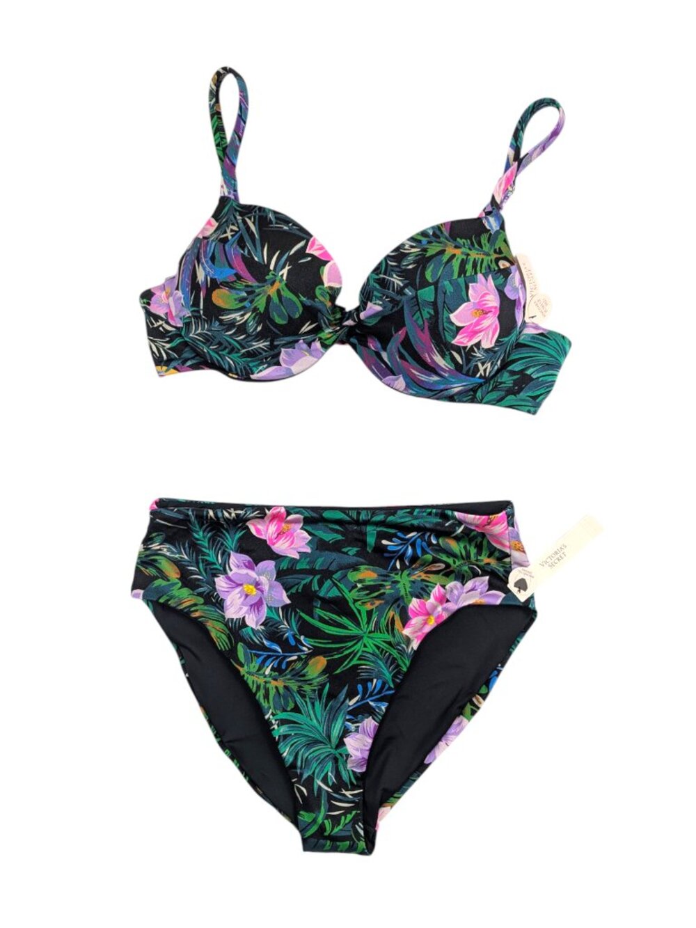 Victoria's Secret Tropical Floral Bikini Set Twist Pushup High Waist Size 36B/S